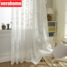 Modern pastoral white simple versatile embroidered screen yarn curtains sheer tulle for bedroom living room windows 2024 - buy cheap