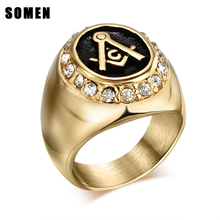 Somen Ring Men Masonic Golden Stainless Steel Ring Party Jewelry Men's Fashion Gold Ring Punk Style Drop Shiping Bague Homme 2024 - buy cheap
