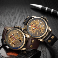 SHENHUA Men's Military Wrist Watch Vintage Skeleton Automatic Mechanical Male Clock Retro Watch Leather Strap Relogio Masculino 2024 - buy cheap