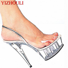 Обувь с высоким каблуком 15 см Модная прозрачная обувь Дамская обувь Прозрачные босоножки на шпильке высотой 6 дюймов Обувь для стриптизерш 2024 - купить недорого