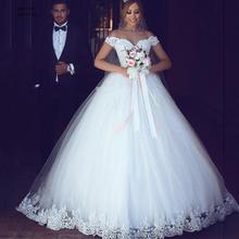 White Lace Appliques Ball Gown Cheap Wedding Dresses 2020 Off The Shoulder Short Sleeves Bridal Dresses Wedding Gowns China 2024 - buy cheap