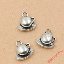 10 Uds. De dijes de tazas de café tibetanas de tono plateado, colgantes hechos a mano, joyería artesanal, fabricación de joyas, 16x15mm 2024 - compra barato