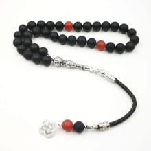 Черные матовые агаты из кожи с кисточками Tasbih, все новые браслеты на руку, аксессуары для молитвы 33 66 99, мужские украшения с бусинами 2024 - купить недорого