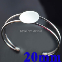 20mm Rhodium tone Plated Flat Circe Bezel Cabochon Style Blank Bangle Bases Bracelet Cuff Bangle Settings Findings Wholesale 2024 - buy cheap