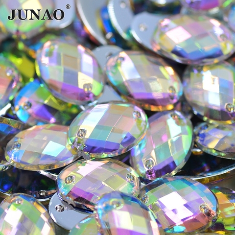 JUNAO 10*14 мм швейный кристалл AB овальные Стразы плоские прозрачные кристаллы акриловые камни пришивные стразы бусины для одежды ремесла 2022 - купить недорого