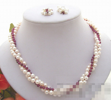 Бесплатная доставка 12616 белый жемчуг и натуральное ожерелье из граната и серьги набор 2024 - купить недорого