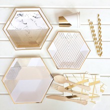 8Pcs/Set Rose Gold Paper Disposable Tableware Christmas Birthday Party Paper Plates Cups Carnival Party Supplies Plastic Straws 2024 - buy cheap