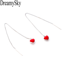 Dreamysky 2018 novo design prata cor longo vermelho coração brincos para as mulheres moda jóias frete grátis brincos 2024 - compre barato