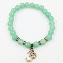 Pulsera de Aventurina verde SN0202, pulsera Om de piedra natural, pulsera elástica espiritual de yoga, pulsera de diseñador de moda 2024 - compra barato