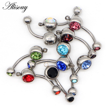 Alisouy 10pcs/lot Crystal Belly Button Rings Belly Bar Rhinestone Piercing Navel Ring For Women Body Jewelry with DIY hole style 2024 - buy cheap