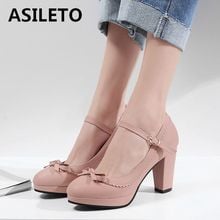 ASILETO Big size 44 45 46 Women High Heels Shoes mary janes Pumps bows Lady Platform party Footwear strap pumps stielttos zapato 2024 - buy cheap