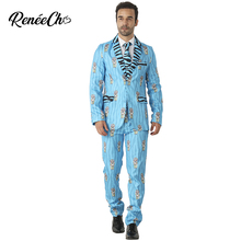 Fantasia masculina de halloween, traje de halloween com listras, de tigre azul, traje para festa adulto, 2018 2024 - compre barato