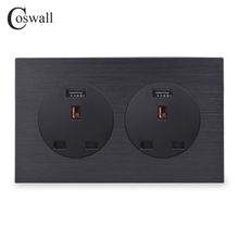 Coswall Aluminum Panel 2 Gang 13A Wall Outlet UK Standard Power Socket With Dual USB Fast Charging Port 146mm*86mm R12 Series 2024 - buy cheap