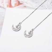 Pendientes colgantes de Plata de Ley 925 para mujer, aretes con personalidad, Estrella lunar, literario, a la moda, largo, SEA375 2024 - compra barato