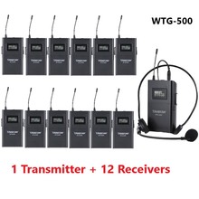 Top Quality Takstar WTG500/WTG-500 UHF wireless tour guide system voice device teaching earphone 1 Transmitter+12 Receivers 2024 - buy cheap