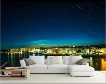 The latest 3D murals,3D Overlooking the beach at night, living room TV sofa bedroom background wall paper 2024 - buy cheap