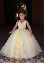 Vestidos amarillos de flores para niña, vestido de baile con cuello en V de tul, vestidos largos de primera comunión para niñas pequeñas 2024 - compra barato