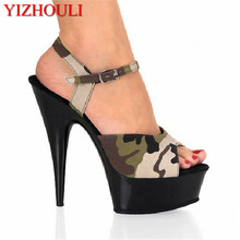 Fashion camouflage flower favorite 15 cm high heels, model stage banquet performance sexy high-heeled sandals 2024 - buy cheap