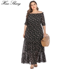 Off Shoulder Dress 2021 Summer Women Slash Neck Floral Print Ruffles Chiffon Boho Dress Maxi Long Tunic Beach Dresses 2024 - buy cheap