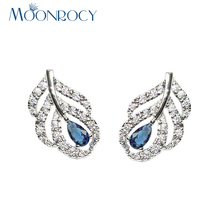 MOONROCY Free Shipping Fashion Cubic Zirconia Crystal Earrings Jewelry Cute Leaf Blue Earrings For Women Micropave Gift 2024 - buy cheap