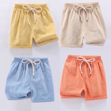 Pantalones cortos informales de lino para niños y niñas, Shorts de cintura elástica, ropa de verano 2024 - compra barato