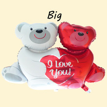 Свадебные украшения большие двойные мишки воздушные шары объятия; сердце, я люблю тебя, фольгированный воздушный шар, детский Декор на день рождения, День святого Валентина 2024 - купить недорого
