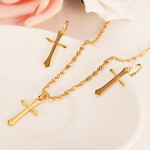 Conjunto de collar con una pequeña cruz y pendientes para mujer, conjunto de joyería religiosa católica de Color dorado, regalo de Navidad 2024 - compra barato