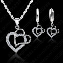 Conjuntos de joyería de plata esterlina 925 con doble Corazón, conjunto de cristal austriaco, colgante para mujer, conjunto de joyería para mujer, boda 2024 - compra barato