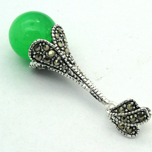 Lady 925 Sterling Silver Natural 12mm verde jade Colar de Marcassita Pingente 45*12mm 2024 - compre barato