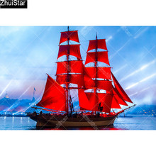 Full Square/5D DIY Diamond Painting "Red sailboat" Embroidery Cross Stitch Mosaic Home Decor Gift      CJ13 2024 - buy cheap