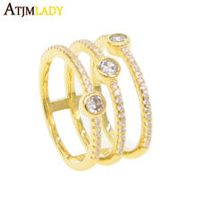 Женское кольцо с цирконием Anillos, геометрическое кольцо с тройным слоем из фианита 2024 - купить недорого