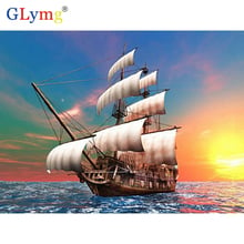 GLymg 5d Diy Diamond Painting Cross Stitch Sailing At Sea Ship Full Drill Diamond Embroidery Square Mosaic Gift Home Decoration 2024 - buy cheap