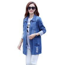 Plus size 5XL Basic Long Jeans Coat Women Slim Ripped Denim Jacket Femme Elegant Vintage Frayed Jackets Outwear Casacos Feminino 2024 - buy cheap