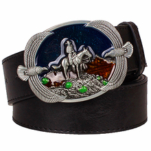 Fashion men's leather belt Wild cowboy belt Western cowboy Knight style hip hop rock Jeans strap metal big buckle belt eagle 2024 - buy cheap