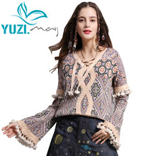 Suéter feminino de algodão com borlas, pulôver de lã tipo boho para mulheres 2018 yuzi 2024 - compre barato