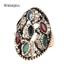 Boho Vintage Rings For Women Antique Gold Color Inlaid Crystal Big Finger Ring Fashion Bohemian Turkish Jewelry Free Shipping 2024 - buy cheap
