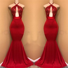 Red Mermaid Prom Dresses 2020 Elegant Sequin Top Straps Satin Black Girl Backless Long Party Prom Dress 2024 - buy cheap