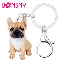Bonsny Acrylic Sitting French Bulldog Puppy Dog Key Chains Keychain Rings Animal Jewelry For Women Girls Handbag Car Charms Pets 2024 - buy cheap