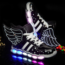 Черная детская обувь, светодиодная светящаяся обувь, спортивная обувь для мальчиков и девочек с usb-зарядкой, повседневная светодиодная обувь, светящиеся Детские кроссовки с крыльями 2022 - купить недорого