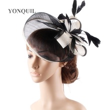High Quality 18 Colors Select Cocktail Hats Sinamay Base With Feather Flower Fascinator Hair Accessories Occasion Wedding Hats 2024 - buy cheap