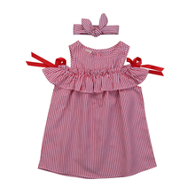 Summer Toddler Kids Baby Girls Dresses Clothes Red Striped Off-shoulder Ruffles Dress Party A Line Dress Girls Clothing 2024 - buy cheap