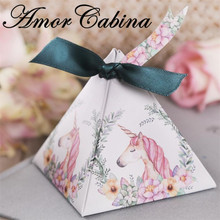 100pcs Cartoon Unicorn Pyramid Candy Box Wedding Like Bomboniera Party Baby Shower Gift Box Candy Bag Labels and Ribbons 2024 - buy cheap