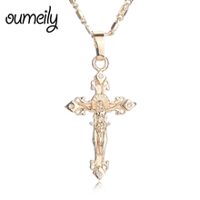 OUMEILY Jesus Necklace For Women Trendy Jewelry Men Party Cross Pendant Long Gold Color Beads Statement Wedding Accessories 2024 - buy cheap