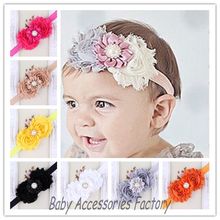 Newborn Baby Shabby Satin Ribbon Flower Headbands With Pearl Rhinestone Hair Accessories Children Hairbands Toddler Headwear Hot 2024 - buy cheap