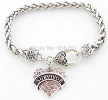 Survivor Breast Cancer Pink Ribbon Crystal Heart Silver Bracelet Jewelry with Lobster Claw Fashion 2024 - buy cheap