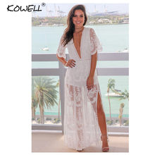 2018 summer dress deep v neck hollow out sexy lace dress short sleeve high waist embroidery sexy loose Party dress vestidos 2024 - buy cheap