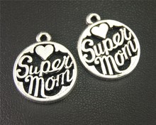 15pcs  Silver Color Super Mom Round Charm Pendant DIY Necklace Bracelet Bangle Findings 22x19mm A1897 2024 - buy cheap