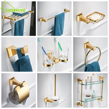 Bathroom Hardware Set Wall Mounted Glass Shelf 2 Layer  Gold Bathroom Accessories Brass Toothbrush Holder Towel Paper Holder 2024 - buy cheap