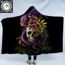 Flowery Skull by SunimaArt Hooded Blanket Flower Dragon 3d Printed Adults Kids Sherpa Fleece Wearable Throw Blanket Microfiber 2024 - buy cheap