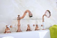 Antique Red Copper Widespread Bathtub Mixer Faucet Deck Mount 5 Holes Tub Shower Faucet Set Ktf227 2024 - buy cheap